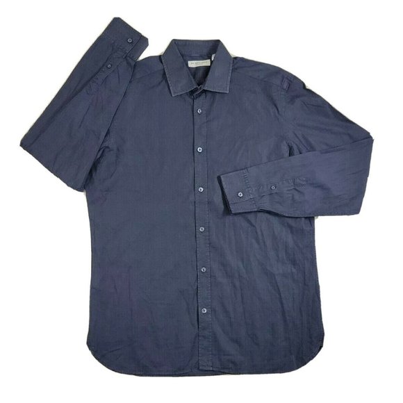 BURBERRY London Navy Dress Shirt Nova Check Jacquard 17-43 Men's